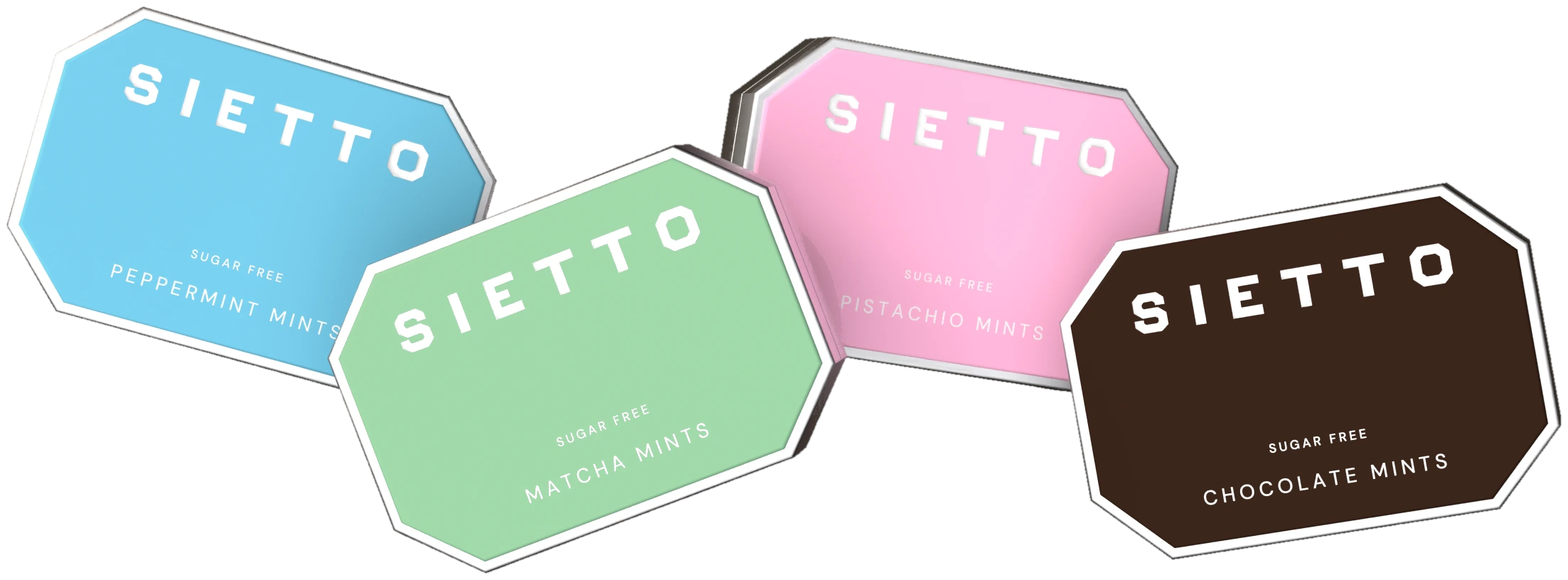 The four SIETTO mint flavours: Peppermint, Matcha, Pistachio and Chocolate